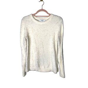 Old Navy Cream Textured Fuzzy Knit Crewneck Sweater XS Womens